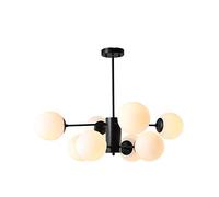 Lustre Globe moderne Mat Siècle Mat Black Finish Plafond Luminaire main laiteux blanc verre abat-jour suspendu lumière Nordique Réglable E27 Pendentif lampe noir 10 lumière vision
