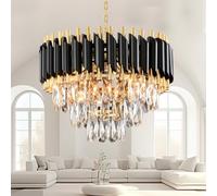 Lustre Golden Crystal Chandelier Lights, Modern Crystal Pendant Light, 3-Tier Raindrop Chandelier Light Fixture, 5xE14 lumières, pour le salon, la salle à manger, la chambre, le Restaurant, Ø40 cm
