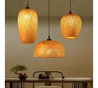 Lustre Industriel 3 Lampes Suspendue Bambou Tissé À La Main Lampe Vintage Pendentif Rotin Lampe À Suspension Abat-Jour En Osier Naturel Luminaire Plafonnier E27 Pour Chambre Salon Cuisine Salle,A
