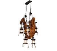 Lustre Industriel à 6 Lampes en Bois et métal, Style Vintage, luminaire Suspendu, Abat-Jour en Verre, idéal pour Une Table de Billard, Une Cuisine ou Un îlot de Cuisine.