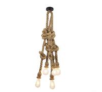Lustre industriel rétro en corde de chanvre, 1 m 5 têtes LED industriel lustre rétro corde de chanvre plafonnier (ampoule non incluse)