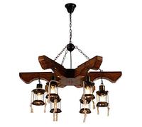 Lustre Industriel Vintage en Bois If, luminaire décoratif d'intérieur, idéal pour Un café, Un Restaurant, Un Bar ou Un loft, B, 6 têtes