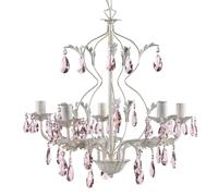Lustre Kate, 5 Lampes Blanc, Cristaux Rosés Blanc