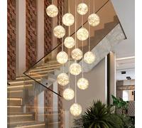 Lustre Lampe Boule de Verre 15 LED, Pendentif Lumière LED d'escalier, 75W Lampe Suspensions Long étoilé Créatif, Longueur Réglable Pendant Light, Plafonniers Modernes pour Villas, Escaliers et Salons