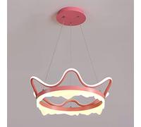 Lustre, Lampe Suspendue Décorative En Forme de Couronne de Princesse de 50 Cm, Suspension En Fer Forgé Avec Abat-Jour En Acrylique, Lampe Led 36 W, Lustres D'Éclairage de Chambre (Tricolore)/Atténuati