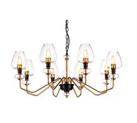 Lustre Lampe Suspendue Plafonnier Laiton 8 à Flammes Acier Verre D 91,2 CM