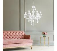 Lustre Lampe Suspension Lumière pour Salle à Manger Chrome Cristaux Blanc E14