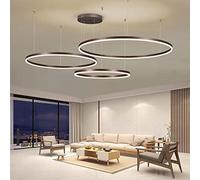 Lustre LED 106 W à intensité Variable avec télécommande, 10 850 LM, Hauteur et Forme réglables, 3 000 K/6 000 K, 3 Anneaux en Aluminium, pour Salon, Cuisine, Restaurant, 40, 60, 80 cm