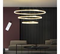 Lustre LED 106 W à intensité Variable avec télécommande, Hauteur et Forme réglables, Aluminium doré 3 000 K/6 000 K, 3 Anneaux (40, 60, 80 cm), pour Salon et Cuisine