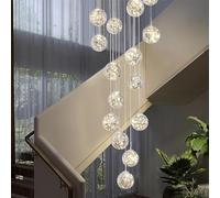 Lustre LED 15 boules de verre, suspension d'escalier minimaliste, longs lustres créatifs, longues suspensions en gypsophile, plafonniers modernes pour villa, cages d'escalier et salon (couleur : gris