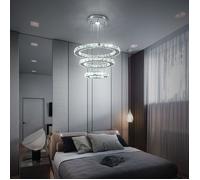 Lustre LED 3 anneaux en cristal Swarovski - Effet prisme finition chromée pour salles à manger de luxe