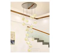 Lustre LED Beige à 15 Boules - Plafonnier réglable pour escaliers et Salons - Design élégant en Boule de Verre - Luminaire Suspendu Moderne en gypsophile