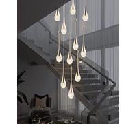 Lustre LED Escalier Moderne Goutte d'eau Pendentif Éclairage pour Villa Duplex Escalier Longue Lampe Suspendue Cristal Villa Long Lustre Restaurant Lampe Haute Ambition
