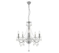 Lustre LED Lampe à suspendre chromée Lampe de salle à manger Lustre à cristaux Lampe de salon 5 flammes, métal acrylique, 5x 4W 5x 200lm blanc chaud, DxH 51 x 143 cm