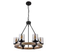 Lustre LED Lampe de table à manger Lampe suspendue noire Bois Lampe de chambre à coucher Verre 6 flammes, métal, 6x 4W 6x 380lm blanc chaud, DxH 59x98 cm