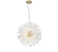 Lustre LED Moderne à Hauteur réglable - Plafonnier élégant Effet feu d'artifice, Suspension en Acier Inoxydable et Cristal pour Salon et Chambre, 50 cm, Finition dorée, décoration intérieure