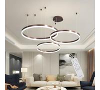 Lustre LED Moderne à intensité Variable avec télécommande pour îlot de Cuisine, Salon, Marron, 3 Anneaux, 40 + 60 + 80 cm