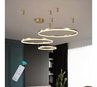 Lustre LED Moderne doré à intensité Variable avec télécommande, 3 Anneaux, pour Cuisine, Salon, Salle à Manger, 40 + 60 + 80 cm
