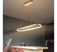 Lustre LED ovale à intensité variable Suspension moderne de table de bureau Lampes anneau télécommande Suspension réglable hauteur salle de travail Salle de séjour Cuisinelampe B:Gold L100cm 45W