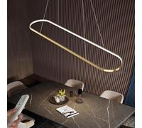 Lustre LED ovale à intensité variable Suspension moderne de table de bureau Lampes anneau télécommande Suspension réglable hauteur salle de travail Salle de séjour Cuisinelampe B:Gold L120cm 52W