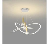 Lustre Led Rond À Intensité Variable, Suspension Dorée Avec Guirlande Lumineuse Et Boule de Verre, Style Contemporain, Idéal Pour Îlot de Cuisine, Salle À Manger Ou Restaurant./Blanc/Diamètre 50 Cm