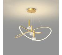 Lustre Led Rond À Intensité Variable, Suspension Dorée Avec Guirlande Lumineuse Et Boule de Verre, Style Contemporain, Idéal Pour Îlot de Cuisine, Salle À Manger Ou Restaurant./Or/Diamètre 50 Cm