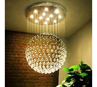 Lustre LED Rond en Cristal - 50 cm - Éclairage élégant pour escalier et Chambre avec Trois Options de Couleur - Décoration Moderne pour Salon - Superbe Design en Forme de Boule de Cristal