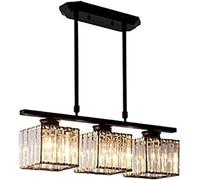 Lustre linéaire élégant à 3 lumières en Cristal doré - Suspension Moderne Noire pour Salle à Manger, îlot de Cuisine, Salon, Bar ou café - Luminaire de Plafond rectangulaire épuré