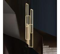 Lustre linéaire LED à 4 lumières, intensité Variable, Style Moderne du Milieu du siècle, pour Hall d'entrée avec Haut Plafond, télécommande Incluse. Suspension Longue à Tube Fin, Noir et Or,