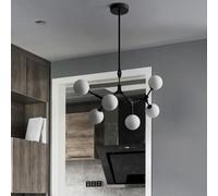 Lustre linéaire Moderne du Milieu du siècle à 6 lumières en Verre, Suspension Spoutnik Noire, Bras asymétrique, Design moléculaire, lustres horizontaux (Noir, 6 lumières)