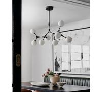 Lustre linéaire Moderne du Milieu du siècle à 6 lumières en Verre, Suspension Spoutnik Noire, Bras asymétrique, Design moléculaire, lustres horizontaux (Noir, 8 lumières)