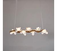 Lustre linéaire moderne du milieu du siècle, lumière de fleur en verre de lait, plafonnier de ferme en bois rustique pour salle à manger et îlot de cuisine (pétales vers le bas)/pétales vers le haut