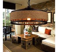 Lustre Loft Vintage Lampe Suspendue Corde De Chanvre Plafonnier Rustique Cuisine Suspension Industriel Luminaire Rond Cage En Fer Abat-Jour Bars Restaurants Salon Couloir De Chambre Éclairage,50cm