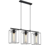 Lustre Loncino,Suspension À 3 Flammes Vintage,Lampe Suspendue Rétro En Acier,Couleur : Noir,Verre : Verre Fumé,Douille : E27,Ø : 38 Cm