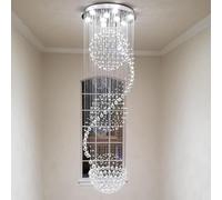 Lustre Long en Cristal K9 pour escalier, plafonnier LED Moderne pour Haut Plafond, Base en Acier Inoxydable, éclairage Suspendu à Hauteur réglable pour Villa, Hall d'entrée, hôtel, 50 x 1