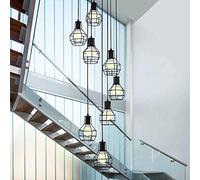 Lustre Long en Spirale à 8 Boules, Plusieurs lumières, escalier, Fer, créativité, Grandes suspensions, Moderne, Minimaliste, pour Salon, Noir