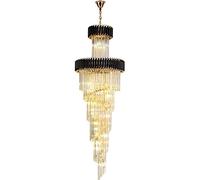 Lustre Long et Luxueux en Cristal Moderne pour Hauts plafonds, Suspension à Hauteur réglable, Ampoule E12, Finition Or/Noir, idéal pour Les escaliers en colimaçon de Villas, 51/59/67 po (D19