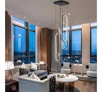 Lustre Lumière De Salon Moderne en Aluminium 6 Anneaux LED Noir Grande Lumière D’escalier Moderne Dimmable Éclairage De Plafond Haut avec Téléco, One Color, 4 Lights-20x60cm