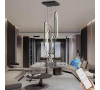 Lustre Lumière De Salon Moderne en Aluminium 6 Anneaux LED Noir Grande Lumière D’escalier Moderne Dimmable Éclairage De Plafond Haut avec Téléco, One Color, 6 Lights-20x80cm