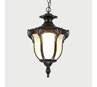 Lustre Lumière Plafonnier Lanterne Suspendue Droplight Vintage Extérieur Anti-Pluie Extérieur Métal Finition Huilée Verre Givré Porche Montage en Surface Décor Porche Patio Lumière/Noir/18,5*33Cm