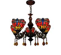 Lustre Lustre 24 Pouces Lustre 5 têtes en Verre Rouge Libellule Lustre en Verre Salle à Manger Café Bar Lustre de Salon