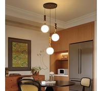 Lustre, Lustre en bois massif français, style oriental, idéal for duplex, villa, salon avec hauts plafonds, loft ou appartement. Lampe décorative(3 heads,Neutral light 4000K)