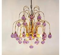Lustre , Lustre en verre de Murano italien, suspension cristal violet et rouge, lampe suspendue V-intage forme larme cerisier for salon ou chambre à coucher(3 Color Change,Purple Big D80 H80cm)