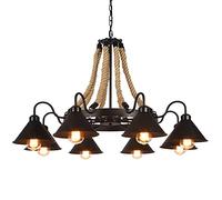 Lustre Lustre Vintage en Corde de Chanvre, Lampe Suspendue Araignée à 6/8 Têtes, Plafonniers Créatifs Industriels de Style Rétro, Luminaire Suspendu pour Salle à Manger