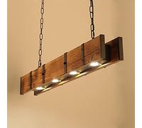 Lustre, lustres en Bois rustiques à 4 lumières, Suspension Industrielle en Bois Vintage, Lampe Suspendue linéaire en métal rétro, luminaire d'îlot de Cuisine de Ferme, luminaire de Plafond