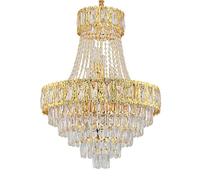 Lustre Luxueux à Double Couche en Cristal - Suspension à Hauteur réglable pour escalier et Hall d'entrée, Ampoule E14, 40/50/60 cm, élégant plafonnier doré pour Salle à Manger (D:50cm)
