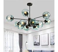 Lustre Magic Bean, Suspension Nordique postmoderne en Verre moléculaire, idéale pour Le Salon, la Chambre ou Le Restaurant, Noir, 4 lumières Chaudes + 6 têtes