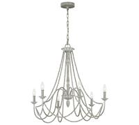 Lustre Métal Bois 71 CM Large Shabby Gris Antique 6x E14 Lampe Suspendue