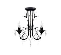 Lustre Métal Noir Style Art Nouveau + Perles Crystal 3 X E14 Ampoules Noir