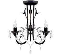 Lustre Métal Noir Style Art Nouveau + Perles Crystal 3 X E14 Ampoules Noir